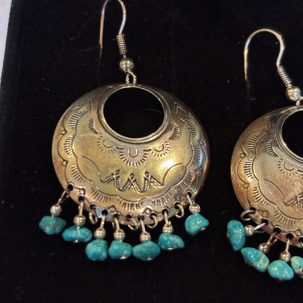 Carolyn Pollack Relios Sterling Silver Turquoise Southwestern Drop Earrings - Picture 3 of 10